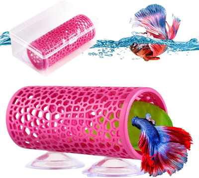 carmdering - Bettatunnel - Vis Schuilplaats - Aquariumdecoratie - Roze, hol ontwerp, veilig voor kleine vissen - Inclusief zuignappen, corrosiebestendig - Perfect voor betta's en garnalen - Eenvoudig te installeren