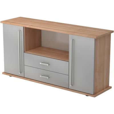 KAPA SB | Dressoir | met deuren + laden - Walnoot/Zilver Chrome metaal handgreep