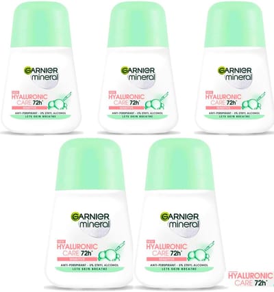 Garnier Mineral Hyaluronic Care 72H Sensitive Deodorant Roll On - 5 x 50 ml