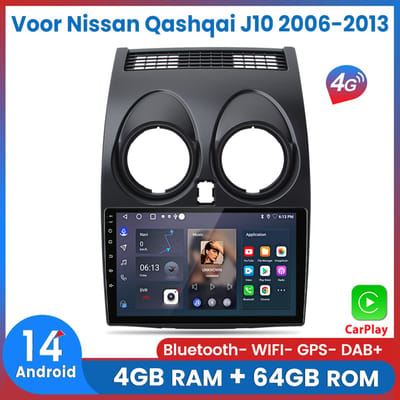 Awesafe 8-Core 4+64GB Autoradio - Geschikt Voor Nissan Qashqai J10 2006 t/m 2013 - Draadloze Carplay Android Auto - Touchscreen - GPS Navigatie 4G WiFi - Bluetooth Radio - 2006 2007 2008 2009 2010 2011 2012 2013
