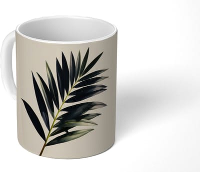 Mok - Koffiemok - Palmblad - Subtiel - Groen - beige - Mokken - 350 ML - Beker - Koffiemokken - Theemok