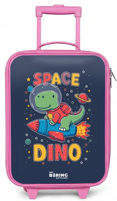 NoBoringSuitcases.com® - Kinderkoffer roze - Kindertrolley meisje - Dino - Groen - Raket - Sterren - Koffer kind lichtgewicht - Reiskoffer trolley voor kinderen - Koffertje met lichtgevende wieltjes - Rolkoffer