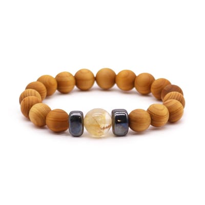 Cederhouten Zonnevlechtchakra Armband met Citrien – Handgemaakt – 7 cm