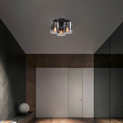 Searchlight Plafondlamp Zweden, 3-lamps, zwart/rookgrijs, staal, glas