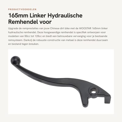 Dailygoods- Hydraulische Remhendel 165mm - Vervangingsonderdeel voor Dirt Bike - Geschikt voor 50cc/70cc/90cc/110cc/125cc - Eenvoudig te installeren - Hoogwaardige metalen constructie