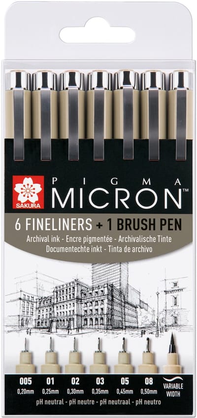 Fineliner sakura pigma micron 6 stuks met brushpen | 6 stuks