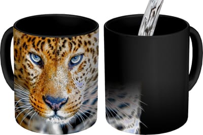 Magische Mok - Foto op Warmte Mokken - Koffiemok - Luipaard - Dieren - Portret - Wilde dieren - Zwart - Magic Mok - Beker - 350 ML - Theemok