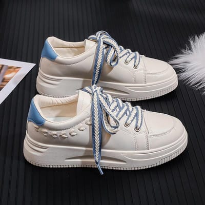 Lente Nieuwe Dikke Zolen Witte Schoenen Dames Ronde Neus Leer Studenten Board Schoenen Casual College Enkele Schoenen Trend 40
