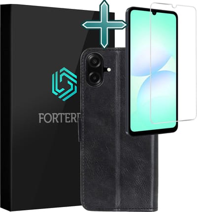 Hoesje Met Screenprotector - Geschikt voor Samsung Galaxy A07 - Luxe Pasjeshouder - Flipcase - Bookcase Portemonee - Flip Case - Kunstleer Book Case - Book Cover - Walletcase - Portemonneehoes - Zwart