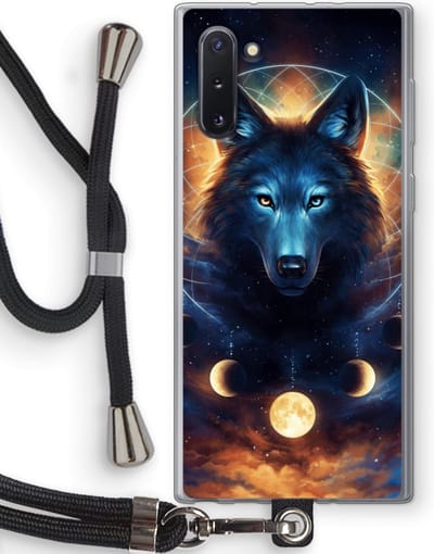 Case Company® - Hoesje met koord geschikt voor Samsung Galaxy Note 10 hoesje met Koord - Wolf Dreamcatcher - Telefoonhoesje met Zwart Koord - Bescherming aan alle Kanten en Over de Schermrand