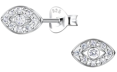 Joy|S - Zilveren boze oog oorbellen - 7 x 5 mm - evil eye oorknopjes - zirkonia - sterling zilver 925