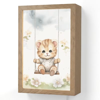 Wandlamp 20x30 cm - Oplaadbaar - Poes - Baby - Dier - Kinderen - Wandlampen binnen woonkamer - Slaapkamer lamp met kabel - Decoratieve nachtlamp - Vloerlamp snoer