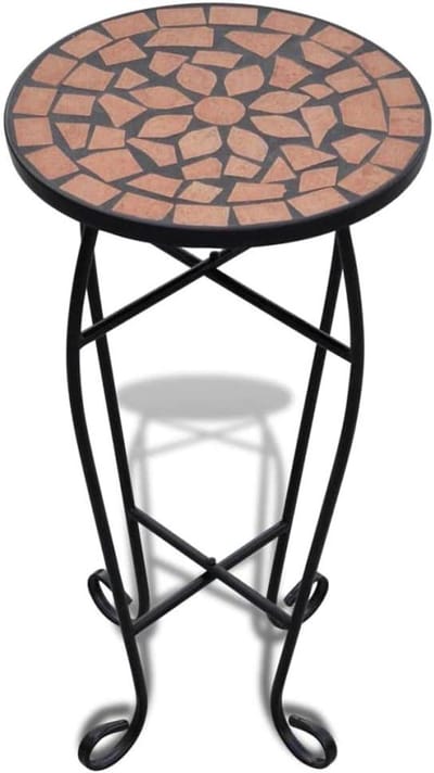 Mozaïek Bijzettafel - Plantentafel - Terracotta - Ø 30 cm - Hoogte 60 cm - Ronde Tuintafel voor Balkon & Terras - Keramiek & IJzer - Sierhekwerk Stijl
