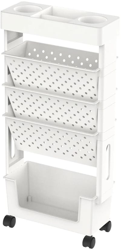 Zerova Opbergkast - Kast - Opbergkasten - Sorteerbakjes - Voor boeken en documenten - 5-laags - Verrijdbaar met wielen - Wit