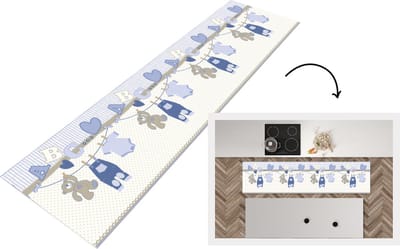 Keukenloper - Loper keuken - Baby kleren - Waslijn - Teddybeer - Patroon - 200x50 cm - Keukenloper vinyl