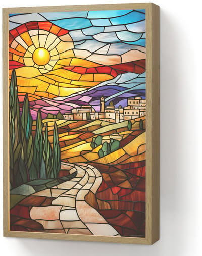 Wandlamp 40x60 cm - Oplaadbaar - Mozaïek - Zon - Landschap - Dorp - Wandlampen binnen woonkamer - Slaapkamer lamp - Decoratieve nachtlamp - Vloerlamp draadloos