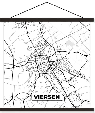 Posterhanger incl. Poster 60x60 cm - Schoolplaat - Viersen - Kaart - Plattegrond - Stadskaart - Textielposter - Zwarte latten - Stadskaart