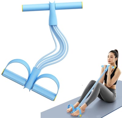 Buikspiertrainer - Elastische weerstandsband - Buikspiertrainer - Fitness Step Band - Weerstandsband - Fitnessapparaat - Multifunctionele optrekkabel - Elastische kabel met zes buizen - Geschikt voor thuisgym en slaapkamertrainingen - Blauw