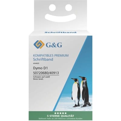 Markeertape compatibel met Dymo® Markeertape D1/40913, zelfklevend, wit/zwart, kunststof, L 7 m x B 9 mm