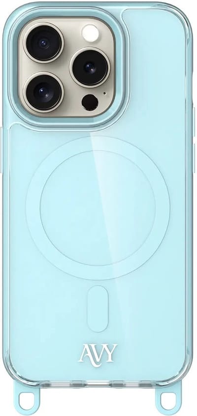 AVY Hoesje geschikt voor Apple iPhone 15 Pro | Compatibel met MagSafe | Back Cover | Haakjes voor koord | Blauw