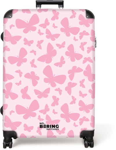 NoBoringSuitcases.com® - Koffer groot - Reiskoffer lichtgewicht - Roze vlinders - Rolkoffer met 4 wielen - Grote trolley XL - 98 liter bagage