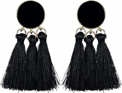 Fako Bijoux® - Oorbellen - Kwast - Boho - Cirkel - Zwart