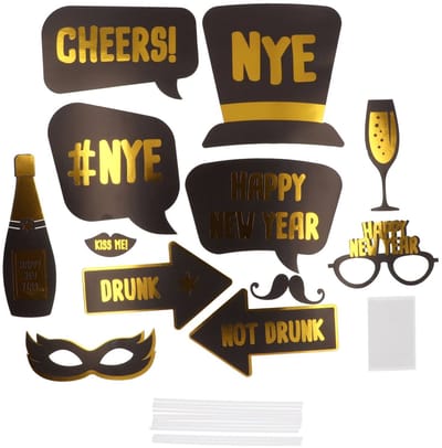 Folat - Photobooth Accessoires - BlackGold HNY - 12 stuks