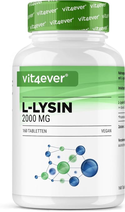 L-Lysine 2000 - 160 tabletten - 1000 mg per ÉÉN tablet - Van plantaardige fermentatie - Zonder ongewenste toevoegingen - Hoog gedoseerd - Veganistisch | Vit4ever