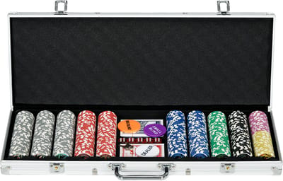 Pookerset Met Koffer - 500 Chips En Speelkleed - Voor 9-10 Spelers - Inclusief Koffer En Speelkleed - Voor Thuis En Feest - Zilver