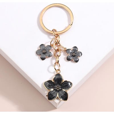Porte-clés mignon en forme de plante, fleur de Sakura, porte-clés en émail pour femmes et filles, accessoire de sac à main, clés de voiture, bricolage, bijoux doux, cadeaux noir