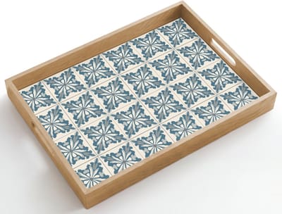 Dienblad hout 50x35 cm - Schootdienblad - Dessin - Tegel - Blauw - Borrelplank rechthoek - Plateau dienbladen