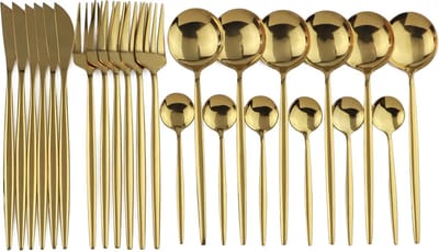 Betaalbare Goederen® Bestekset - 24-delig - Goud - Besteksets - Bestekset 12 Persoons - Vorken - Messen - Lepels