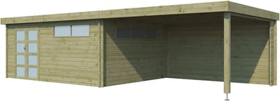 Woodlands Blokhut Modern Geïmpregneerd met Overkapping en Dakisolatie - 905 x 385 cm