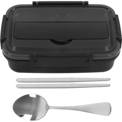 Lunchbox 4 Compartimenten 304 Roestvrij Staal Eetgerei Draagbare Lunchcontainers voor School Kantoor L(for 6.5-9kg) zwart