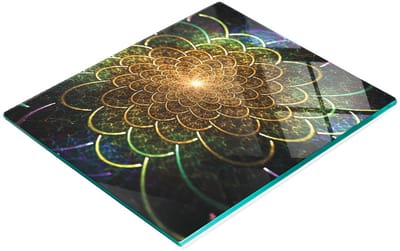 Glazen serveerplank met glanzende bloemenprint, 60x52 cm