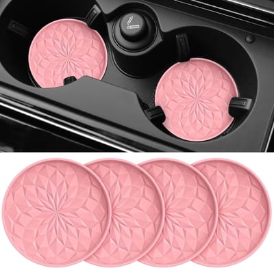QTTVBTNA – 4 Stuks Onderzetters - Auto Bekerhouder Onderzetters - Siliconen - Antislip - Waterdicht - Universeel Auto Interieur Accessoire Voor Drankhouders - Beschermt Tegen Vlekken en Krassen - Duurzaam Herbruikbaar - 7cm - Roze