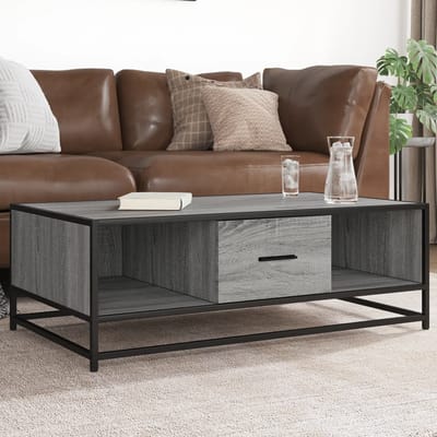 vidaXL - Salontafel - 100x57x35 - cm - bewerkt - hout - en - metaal - grijs - sonoma