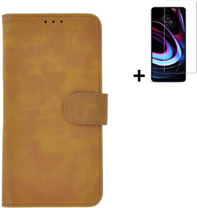 MoDo hoesje Geschikt voor Motorola Moto G22 - Kunstleer Book Case - Bruin hoesje met screenprotector