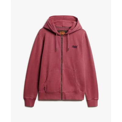 Superdry Essential Logo Washed Hoodie met Rits Red Grootte: S