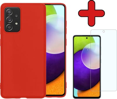 Hoesje - Met Screenprotector - Geschikt voor Samsung Galaxy A52 - Sterk & Shockproof - Telefoon Hoes - Back Cover - Siliconen Case - Telefoonhoes - Rood