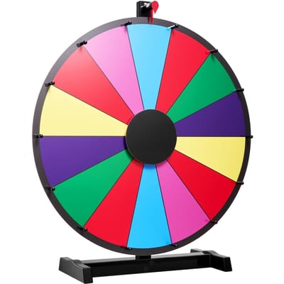 Roue de prix à tourner de 610 mm, Roue à tourner à 14 emplacements avec support, Roulette de fortune à gagner de table avec un effaceur à sec et 2 marqueurs, 6 couleurs, Facile