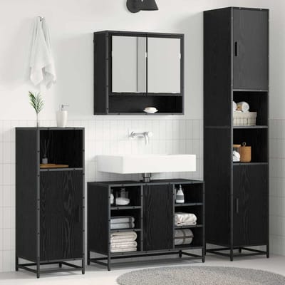 vidaXL - Badkamermeubel - Set - 4 - st - Zwart - Eiken - Bewerkt - hout