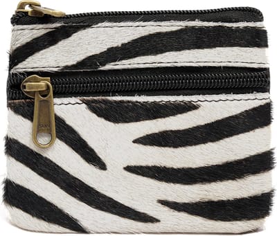 Mini portemonnee van leder met zebra print - Ecru/zwart klein portemonneetje van leer met zebraprint