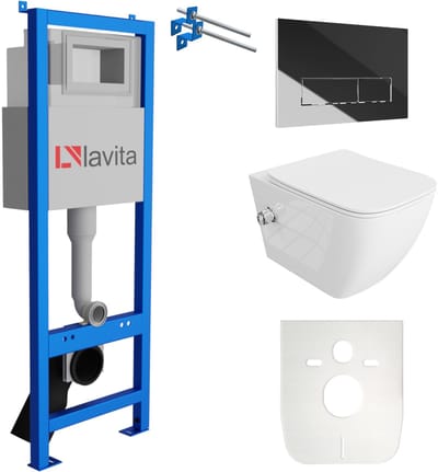 LAVITA® Inbouwreservoir Complete Toiletset LAV 101 - Inbouw WC Hangtoilet Wandcloset PARANA Wit Hoogglans - Bedieningsplaat 200.3.2 Chroom - Voorwandelement voor toilet 40cm - Installatiesysteem