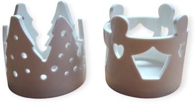Home Society - Set van 2 - Waxinehouders - Kerst - Bomen en Engeltjes - Keramiek - Wit
