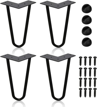 Set van 4 Zwarte Metalen Tafelpoten met 2 Stangen - Meubelpoten 15 cm