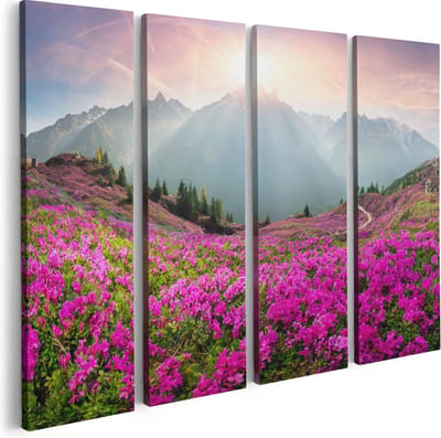 Artaza Canvas Schilderij Vierluik Rhododendron Bloemenveld In De Alpen - 80x60 - Foto Op Canvas - Canvas Print