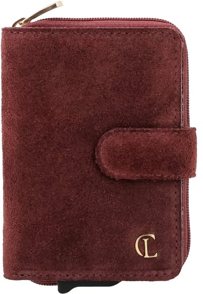 Charm London Sevilla Portemonnee - Suède Portemonnee - RFID Bescherming - Creditcardhouder - Dames Portemonnee - Leren Dames Tas - Dark Bordo