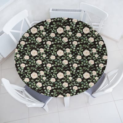 ABAKUHAUS Eucalyptus elastisch rond tafelkleed, allround elastisch tafelkleed, 90 cm - 100 cm, donkergrijs groene champagne