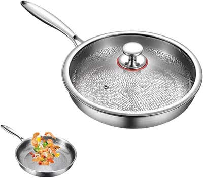 Koekenpan met Deksel - Titanium Pan - Gezond Koken - Krasbestendig Anti-aanbak - 26-30 cm - Grijs